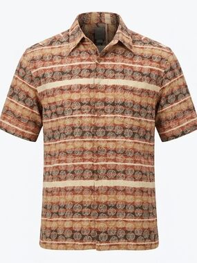 R&R Casuals Men’s Large‎ Paisley Striped Button Down Shirt Earth Tones